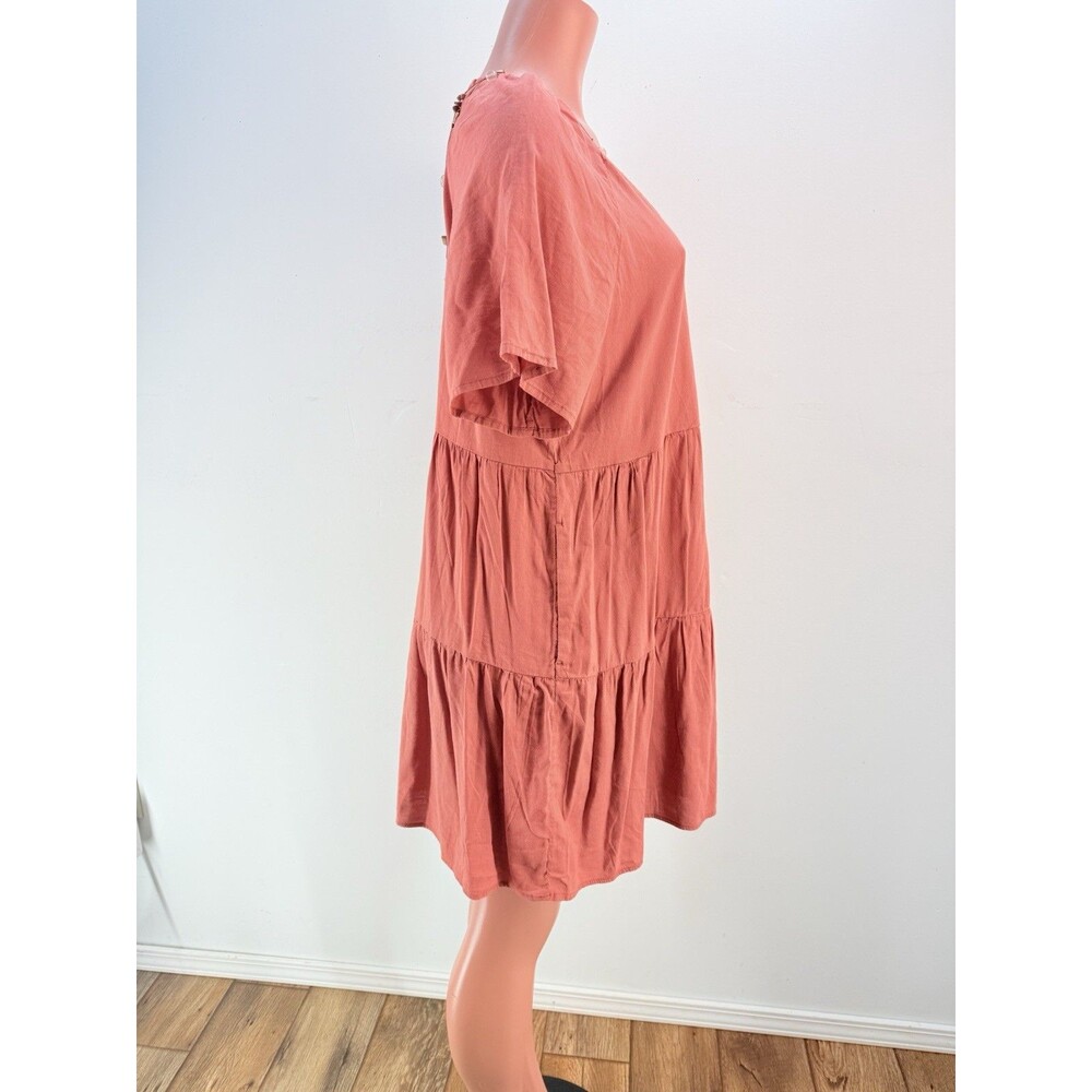 Old Navy Tiered Mini Swing Dress Large Short Sleeve V-Neck - Picture 3 of 11